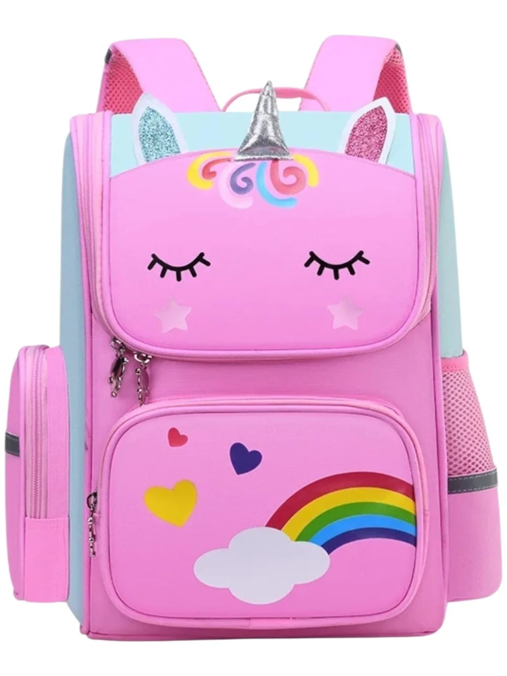 Pink Unicorn Kids Backpack with Rainbow Design